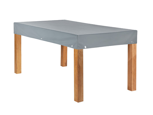 Teak Safe Atmungsaktive Tischplattenhaube grau eckig 150x80cm mit 15cm Abhang und Ösen im Saum vollflächig atmungsaktiv