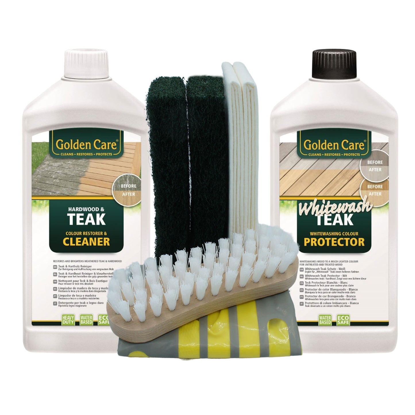 Golden Care White Wash / Whitener + Cleaner Holzpflegeset 8tlg. Holz Reiniger Holzschutz Holzpflege für Gartenmöbel
